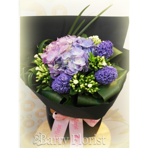 BOU 0078 1支紫色繡球花 + 3支風信子 + 季節性襯花